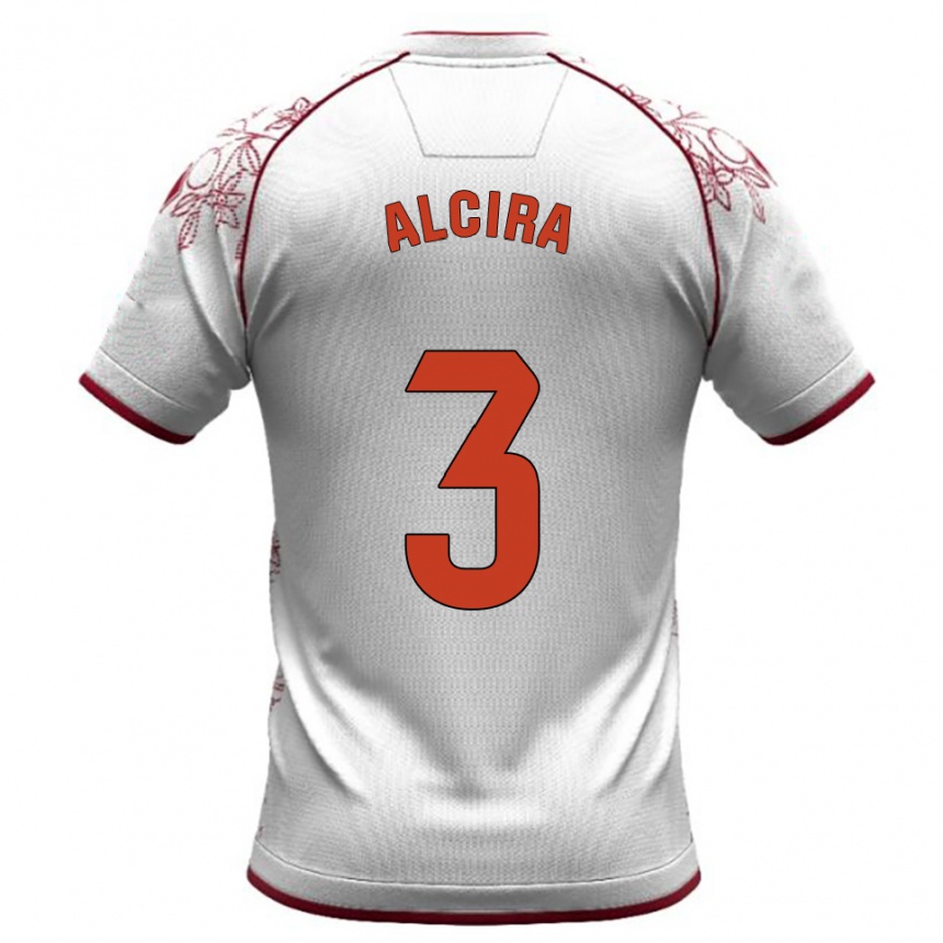 ילדים כדורגל Álex Alcira #3 לבן בורדו הרחק ג'רזי 2025/26