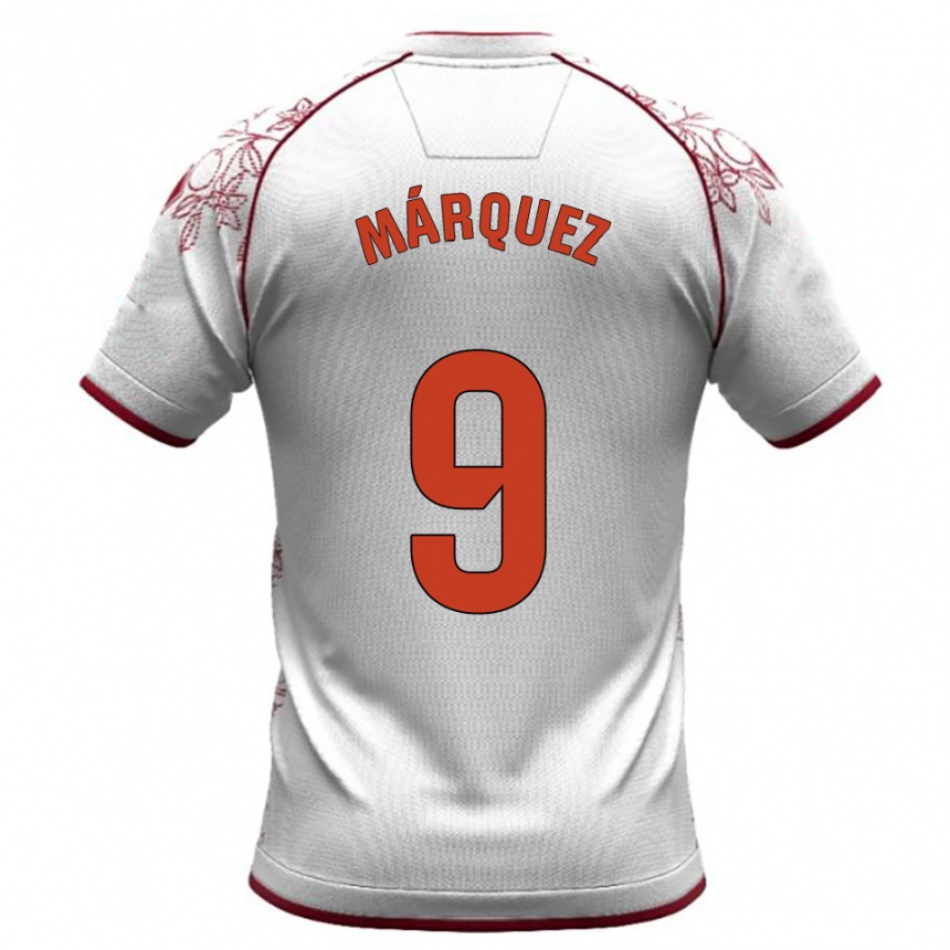 ילדים כדורגל Eddiel Márquez #9 לבן בורדו הרחק ג'רזי 2025/26