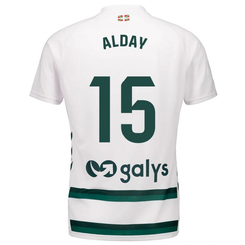 ילדים כדורגל Iker Alday #15 לבן ירוק הרחק ג'רזי 2025/26