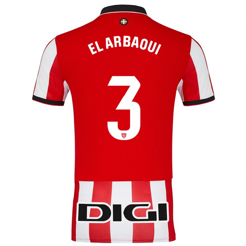 גברים כדורגל Ilyas El Arbaoui #3 אדום לבן ג'רזי ביתית 2025/26