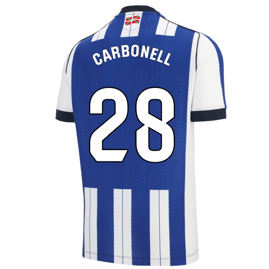גברים כדורגל Tomy Carbonell #28 כחול לבן ג'רזי ביתית 2025/26