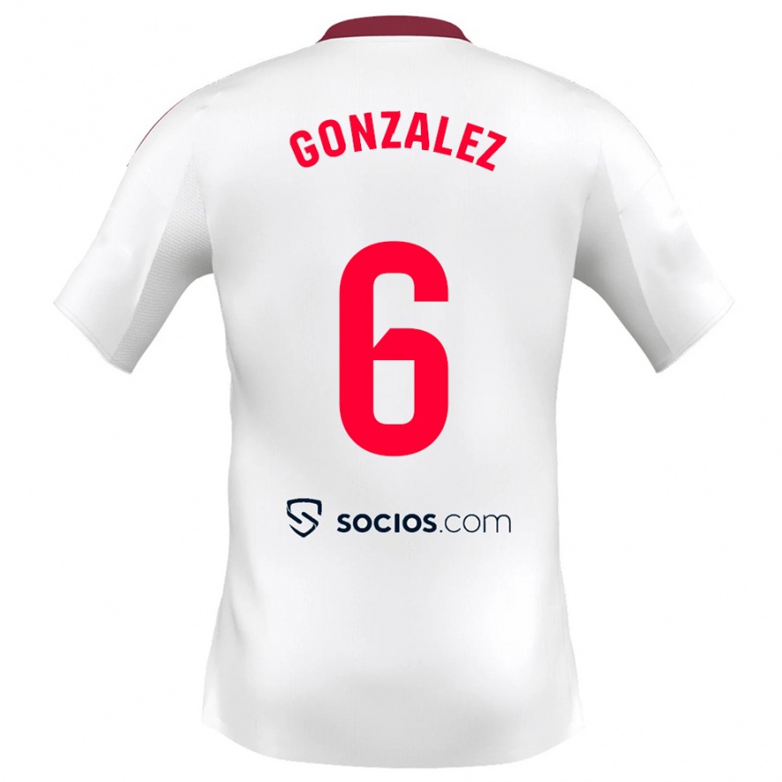 גברים כדורגל Pamela González #6 לבן אדום ג'רזי ביתית 2025/26