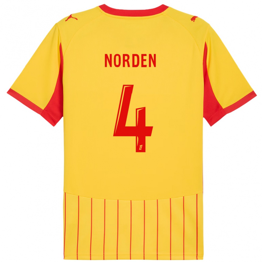 גברים כדורגל דורין נורדן #4 צהוב אדום ג'רזי ביתית 2025/26