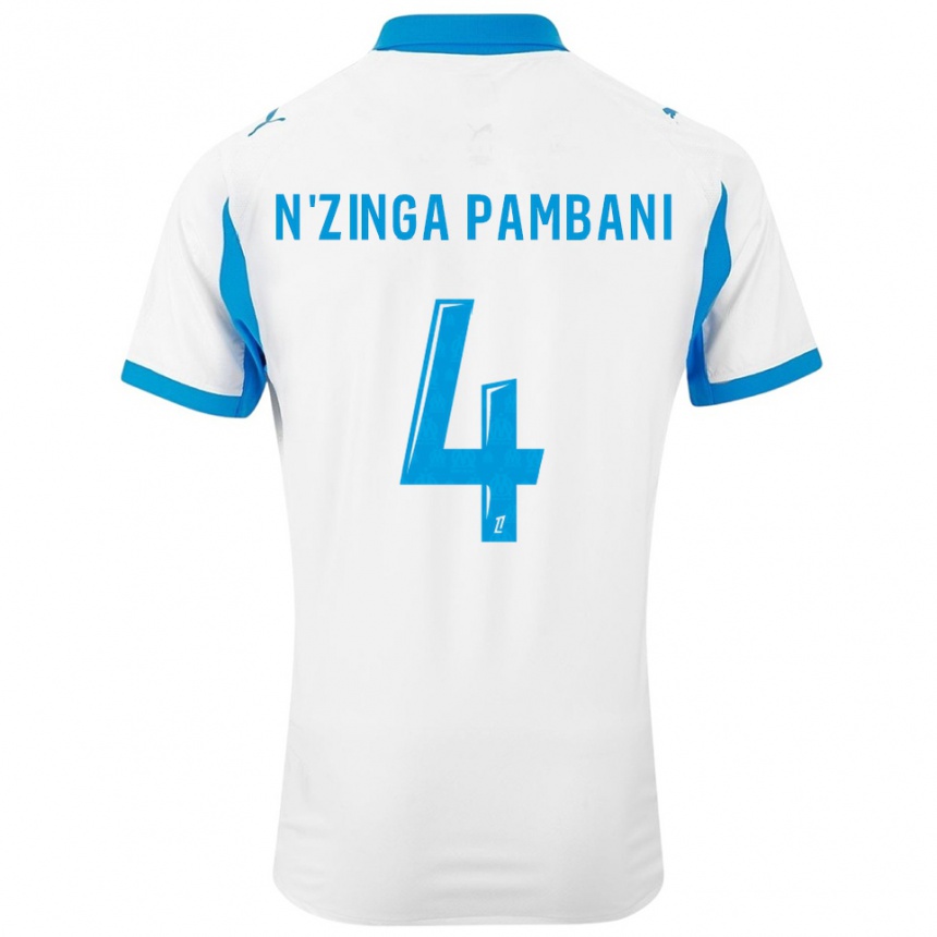 גברים כדורגל Pladi N'zinga Pambani #4 לבן תכלת ג'רזי ביתית 2025/26