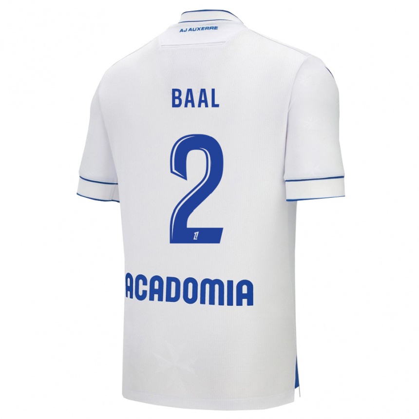 גברים כדורגל Ousmane Baal #2 לבן כחול ג'רזי ביתית 2025/26