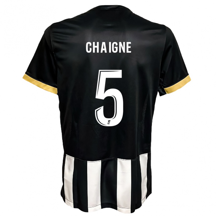 גברים כדורגל Mathéo Chaigne #5 שחור לבן ג'רזי ביתית 2025/26
