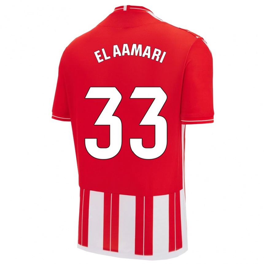 גברים כדורגל Saif El Aamari #33 אדום לבן ג'רזי ביתית 2025/26