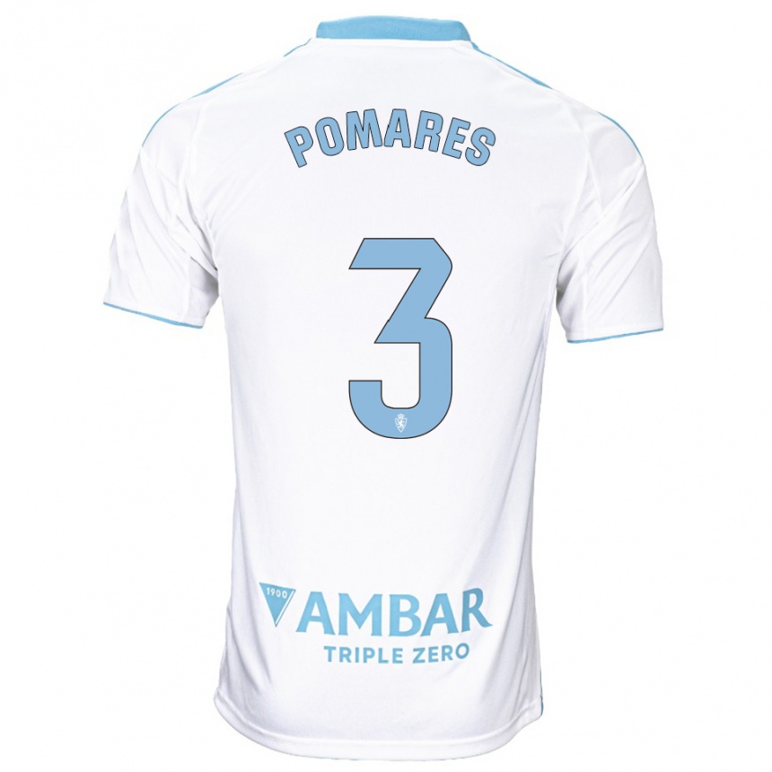 גברים כדורגל Carlos Pomares #3 לבן תכלת ג'רזי ביתית 2025/26