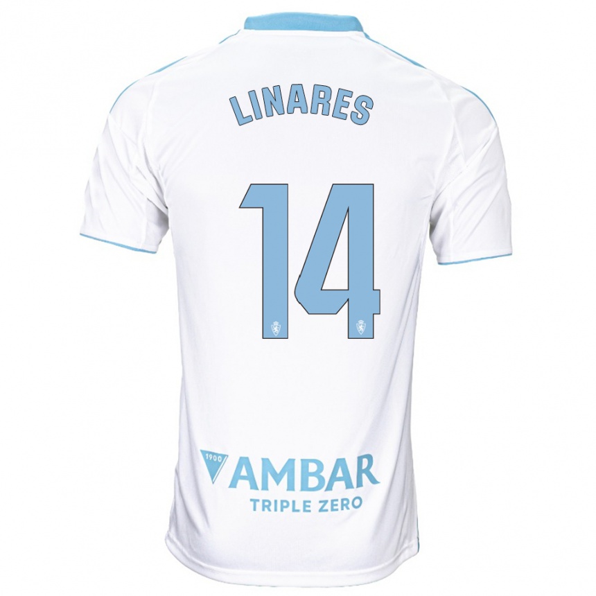 גברים כדורגל Ángel Linares #14 לבן תכלת ג'רזי ביתית 2025/26