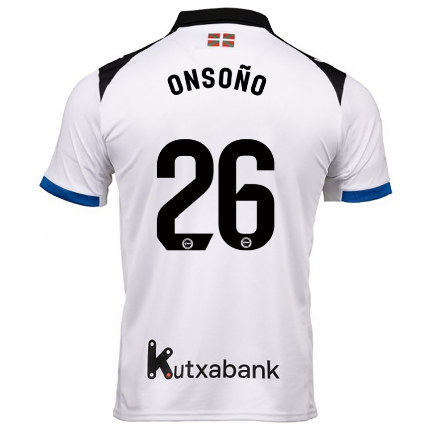 גברים כדורגל Lorea Onsoño #26 לבן כחול הרחק ג'רזי 2025/26 גברים כדורגל Lorea Onsoño #26 לבן כחול הרחק ג'רזי 2025/26