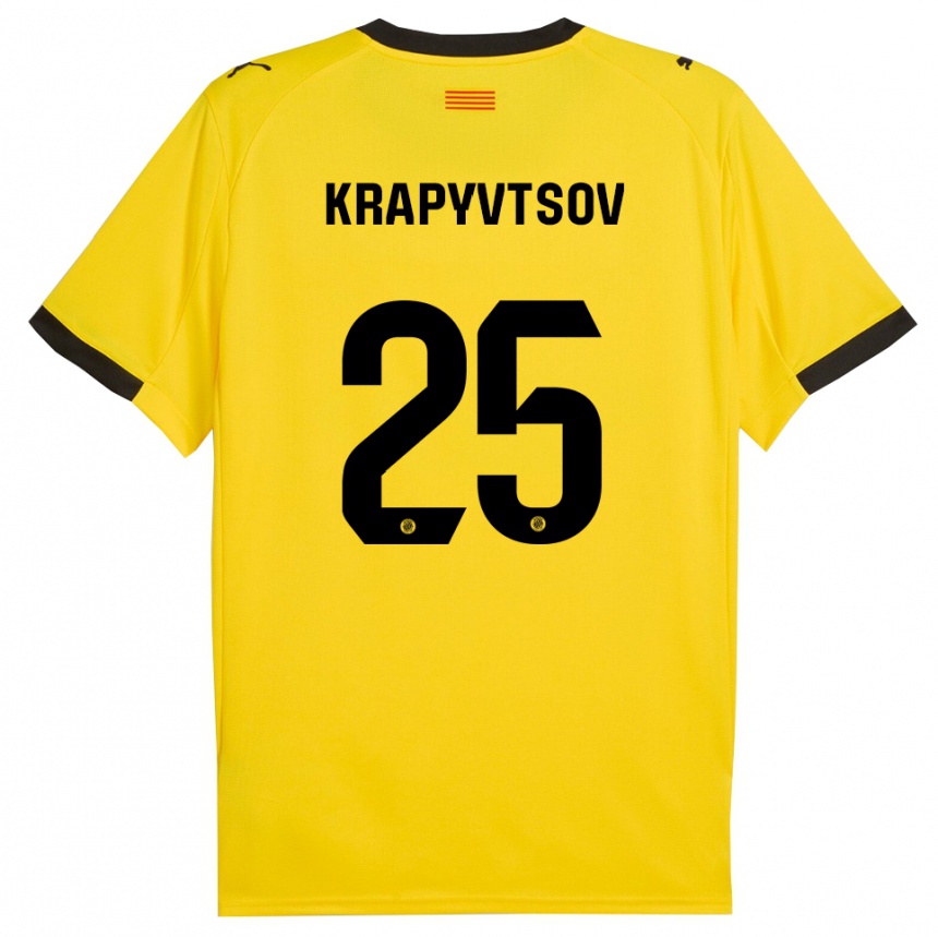 גברים כדורגל Vladyslav Krapyvtsov #25 צהוב שחור הרחק ג'רזי 2025/26