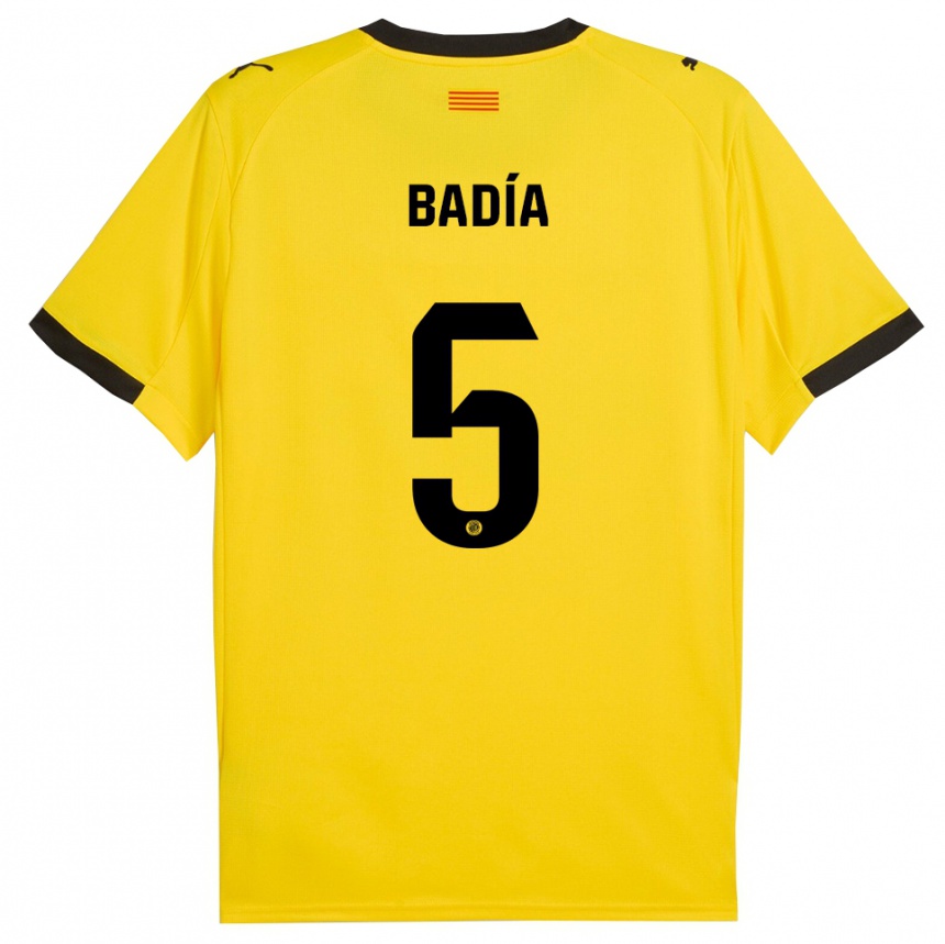 גברים כדורגל Guillem Badía #5 צהוב שחור הרחק ג'רזי 2025/26