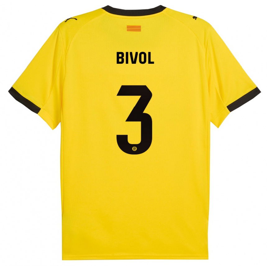גברים כדורגל Victor Bivol #3 צהוב שחור הרחק ג'רזי 2025/26