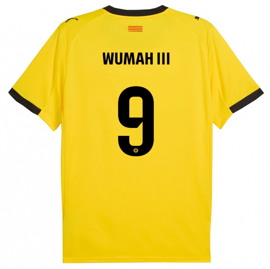 גברים כדורגל Edward Wumah Iii #9 צהוב שחור הרחק ג'רזי 2025/26