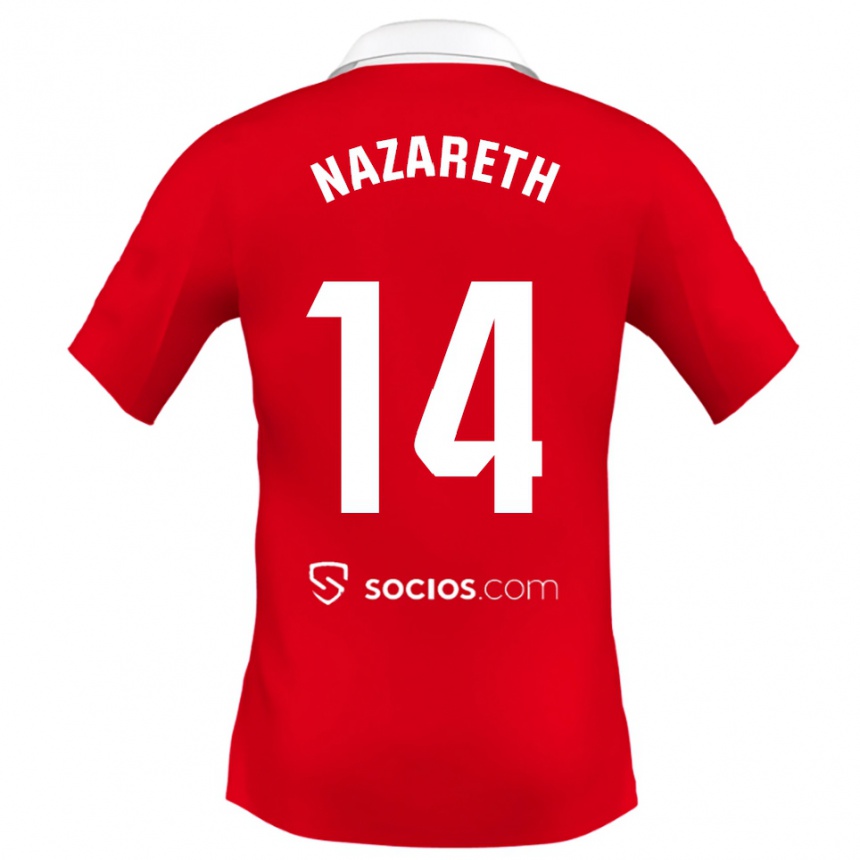 גברים כדורגל Nazareth Martín #14 אדום לבן אפור הרחק ג'רזי 2025/26