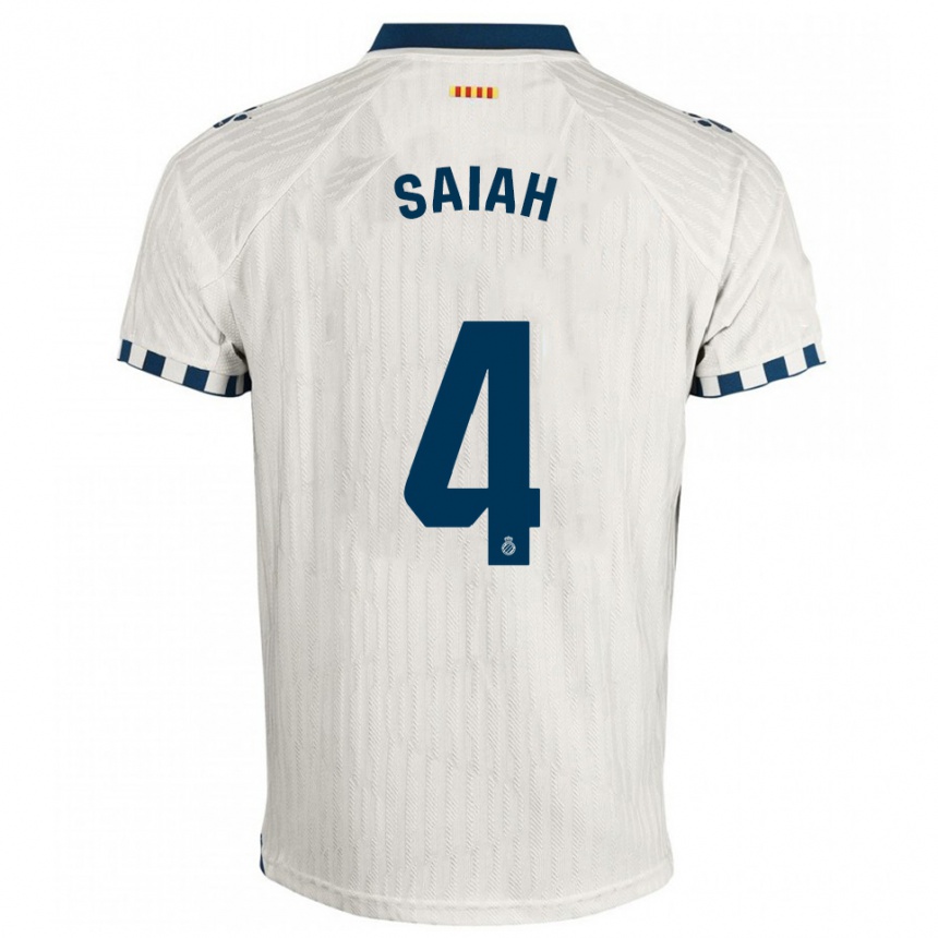 גברים כדורגל Rachid Saiah #4 לבן כחול הרחק ג'רזי 2025/26
