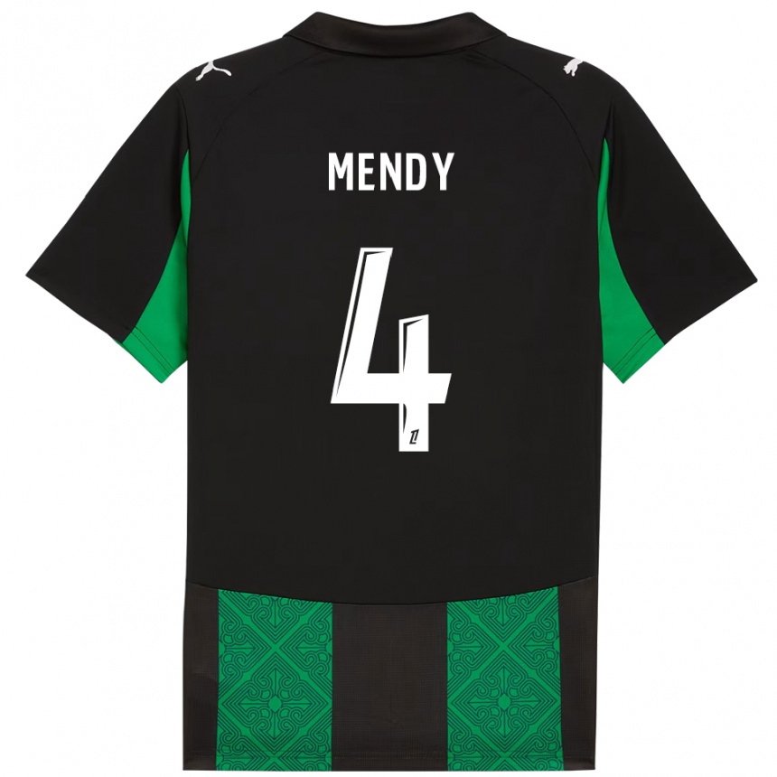 גברים כדורגל Ellijah Mendy #4 שחור ירוק הרחק ג'רזי 2025/26