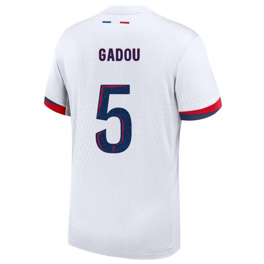 גברים כדורגל Joane Gadou #5 לבן אדום הרחק ג'רזי 2025/26