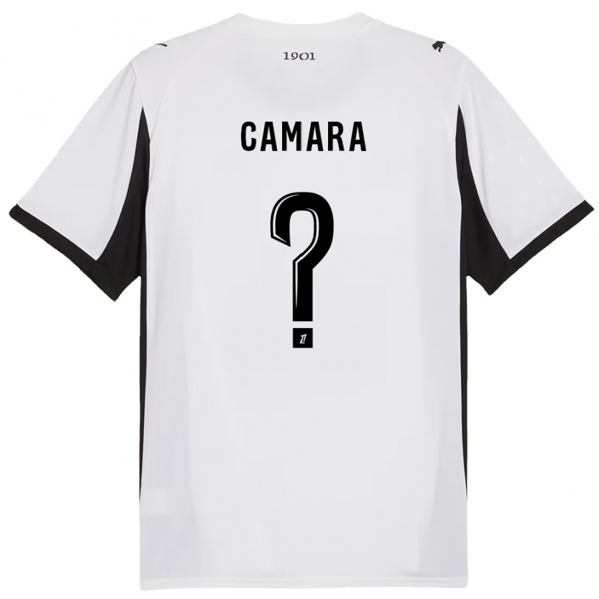 גברים כדורגל Yaya Camara #0 לבן שחור הרחק ג'רזי 2025/26