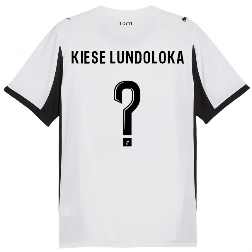 גברים כדורגל Jeanslor Kiese Lundoloka #0 לבן שחור הרחק ג'רזי 2025/26