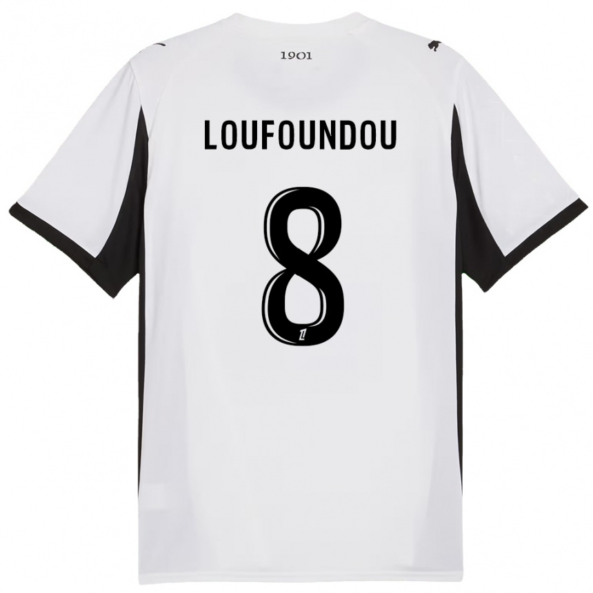 גברים כדורגל Noah Loufoundou #8 לבן שחור הרחק ג'רזי 2025/26