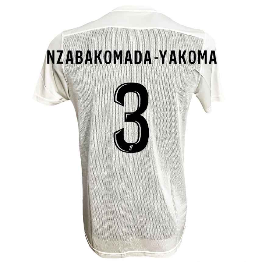 גברים כדורגל Raphaël Nzabakomada-Yakoma #3 שחור לבן הרחק ג'רזי 2025/26