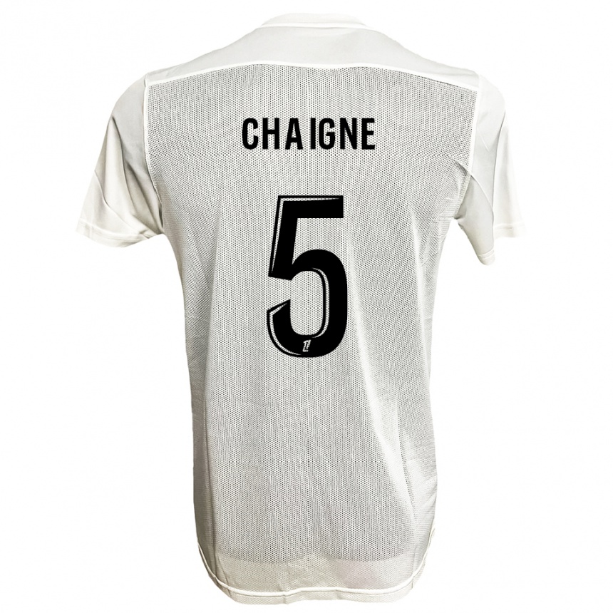 גברים כדורגל Mathéo Chaigne #5 שחור לבן הרחק ג'רזי 2025/26