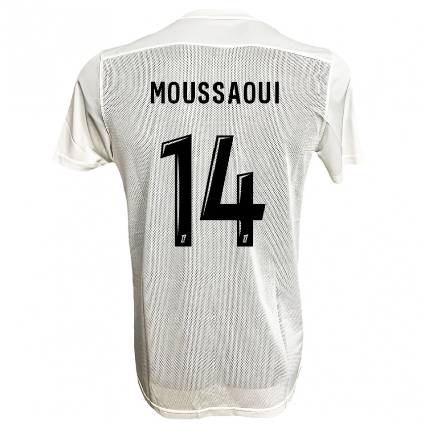 גברים כדורגל Amine Moussaoui #14 שחור לבן הרחק ג'רזי 2025/26
