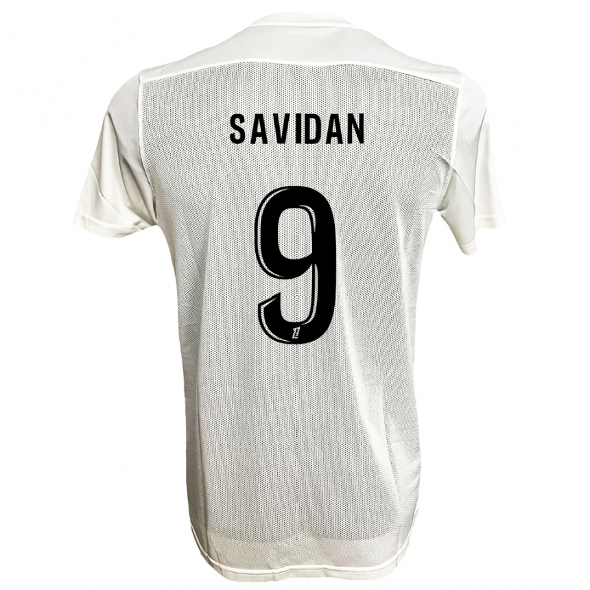 גברים כדורגל Marius Savidan #9 שחור לבן הרחק ג'רזי 2025/26