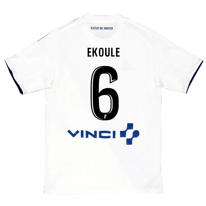 גברים כדורגל Lionel Ekoule #6 לבן כחול הרחק ג'רזי 2025/26