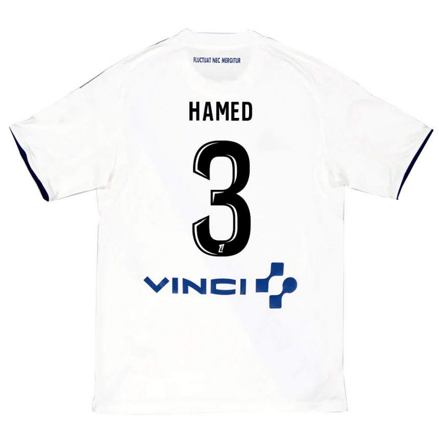 גברים כדורגל Noah Hamed #3 לבן כחול הרחק ג'רזי 2025/26
