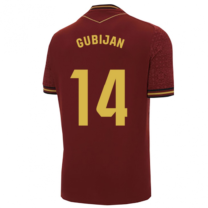 גברים כדורגל Lovro Gubijan #14 בורדו זהב הרחק ג'רזי 2025/26