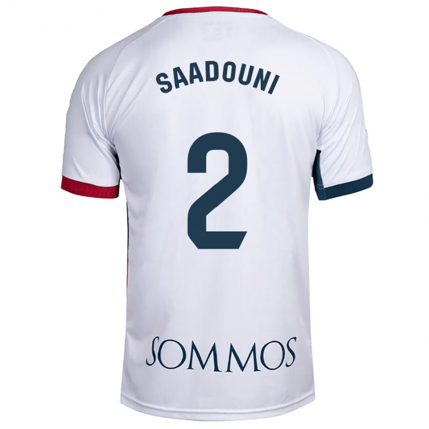 גברים כדורגל Mohammed Saadouni #2 לבן אדום הרחק ג'רזי 2025/26