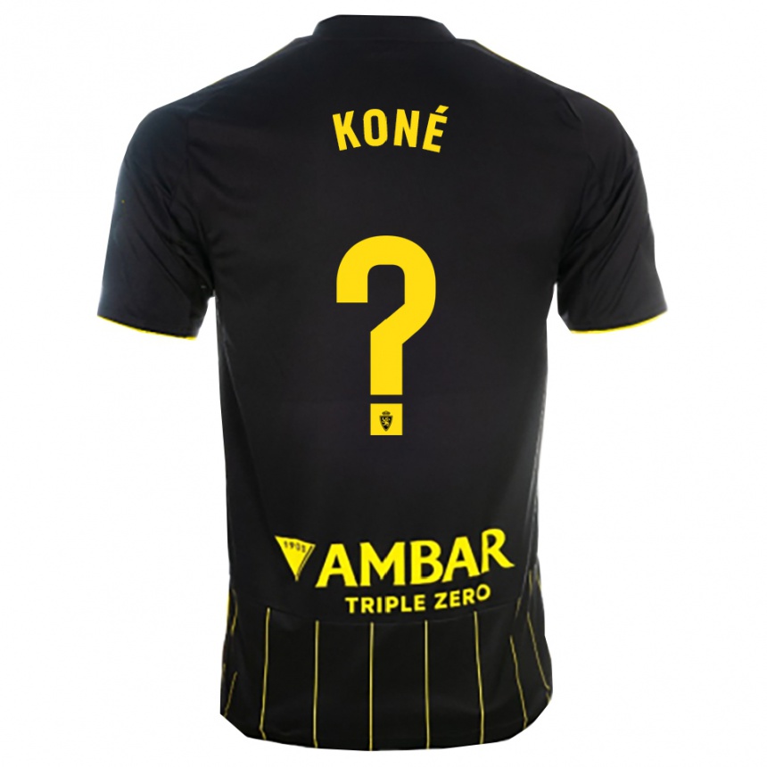 גברים כדורגל Lacine Koné #0 שחור צהוב הרחק ג'רזי 2025/26