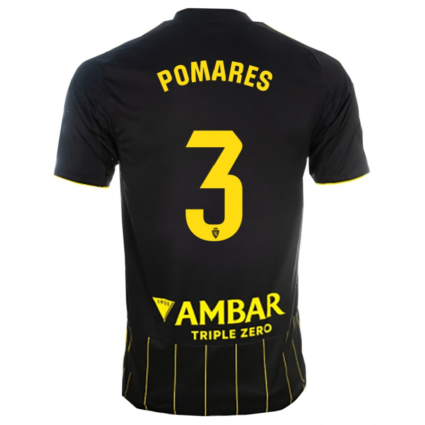 גברים כדורגל Carlos Pomares #3 שחור צהוב הרחק ג'רזי 2025/26