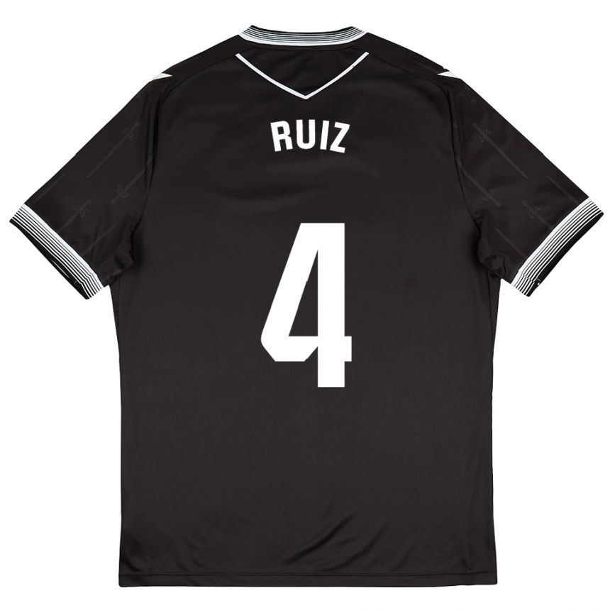 גברים כדורגל Dani Ruiz #4 שחור לבן הרחק ג'רזי 2025/26