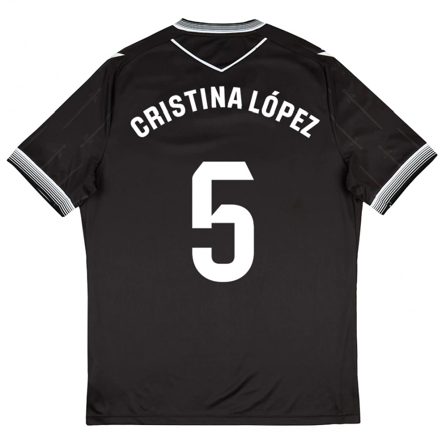 גברים כדורגל Cristina López #5 שחור לבן הרחק ג'רזי 2025/26
