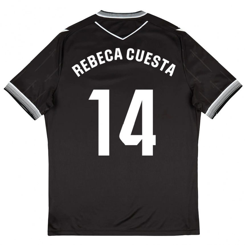 גברים כדורגל Rebeca Cuesta #14 שחור לבן הרחק ג'רזי 2025/26