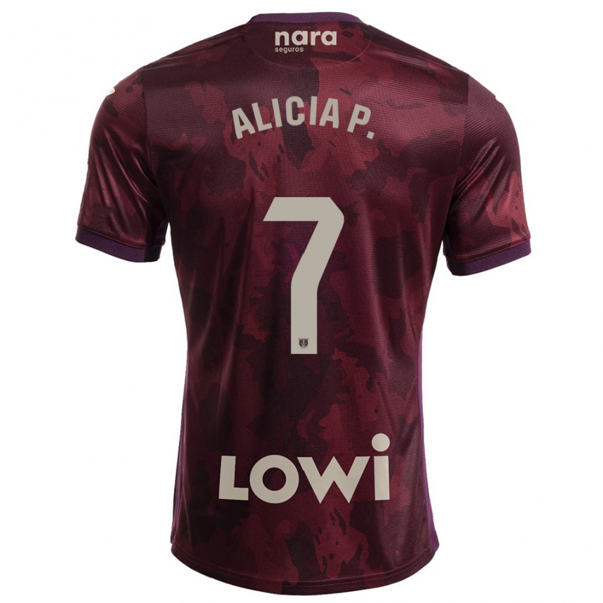 גברים כדורגל Alicia Pérez #7 בורדו לבן הרחק ג'רזי 2025/26