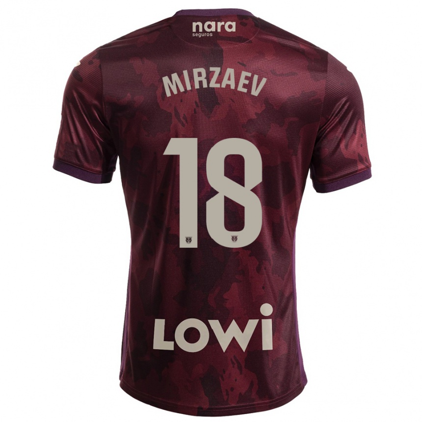 גברים כדורגל Lazizbek Mirzaev #18 בורדו לבן הרחק ג'רזי 2025/26