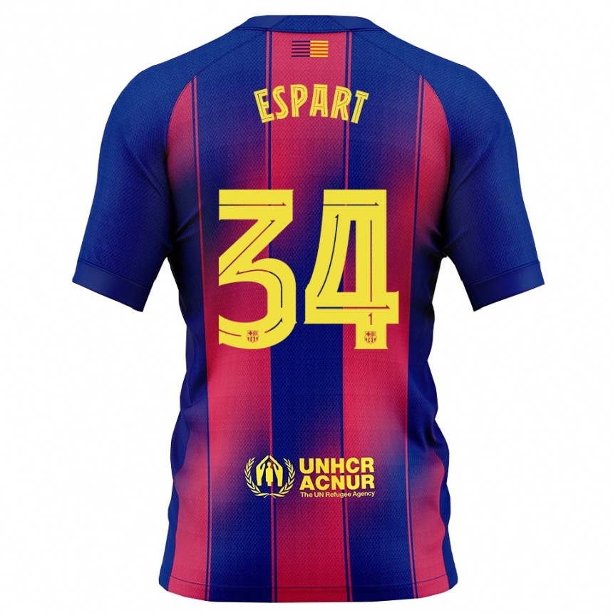 נשים כדורגל Xavi Espart #34 כחול אדום ג'רזי ביתית 2025/26