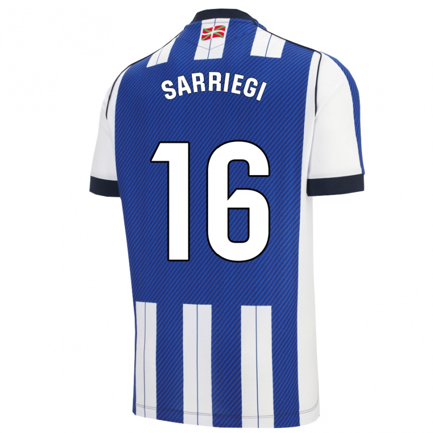 נשים כדורגל Nora Sarriegi #16 כחול לבן ג'רזי ביתית 2025/26