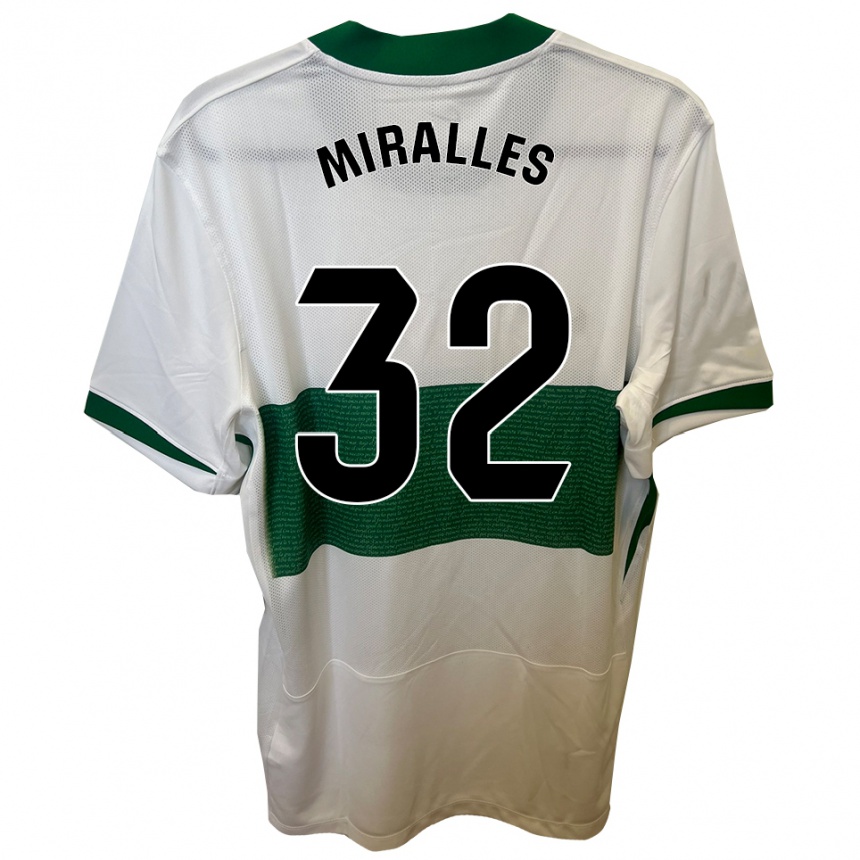 נשים כדורגל Álvaro Miralles #32 לבן ירוק ג'רזי ביתית 2025/26