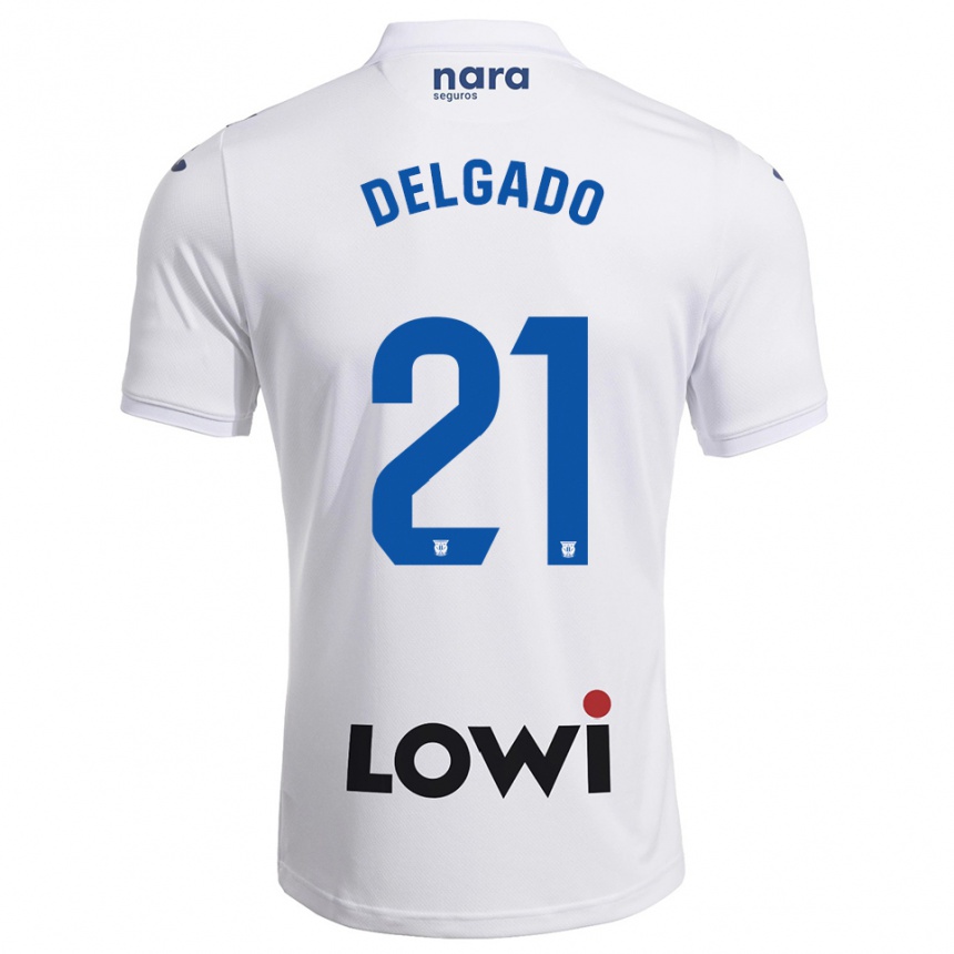 נשים כדורגל Aarón Delgado #21 לבן נייבי ג'רזי ביתית 2025/26