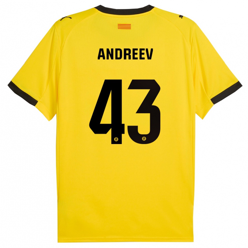 נשים כדורגל Aleksandar Andreev #43 צהוב שחור הרחק ג'רזי 2025/26