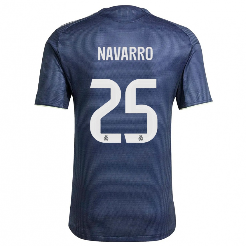 נשים כדורגל Javier Navarro #25 כחול נייבי כסוף הרחק ג'רזי 2025/26