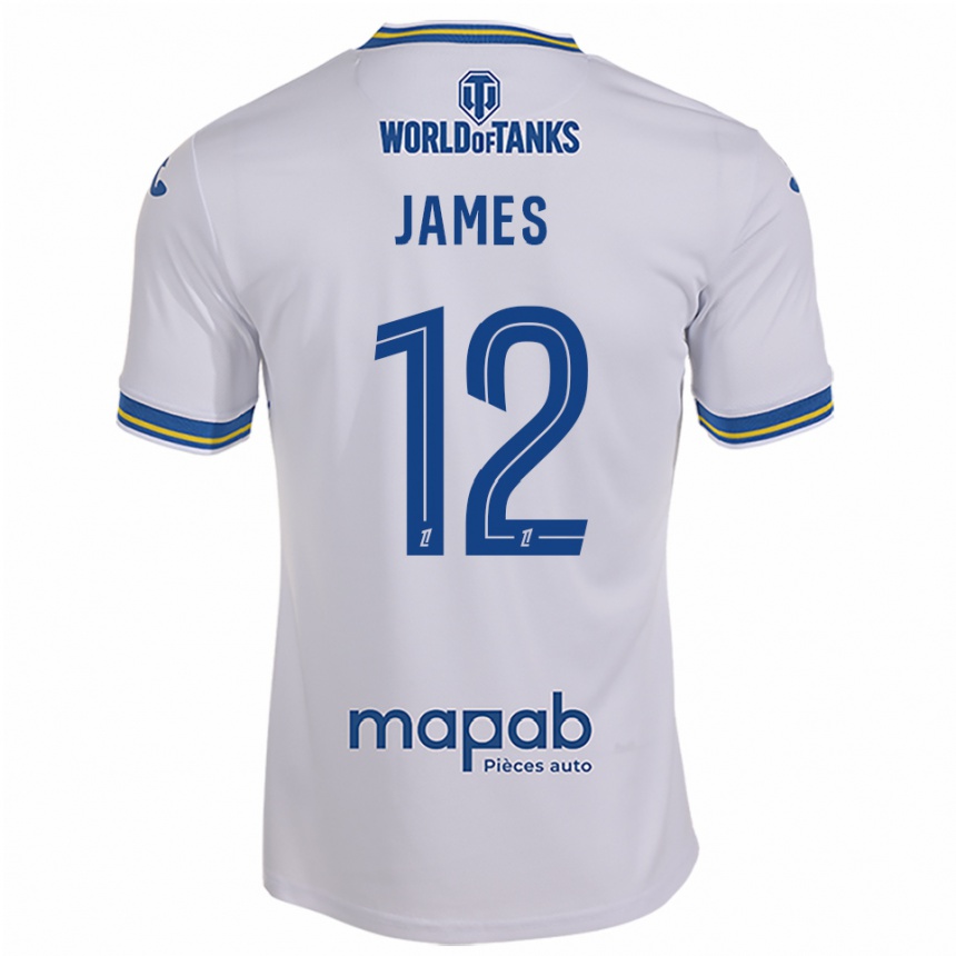 נשים כדורגל Isaac James #12 לבן תכלת הרחק ג'רזי 2025/26