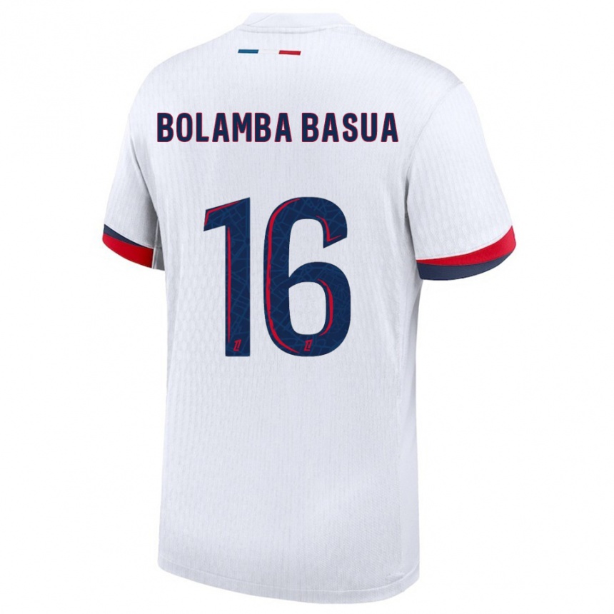 נשים כדורגל Kévin Bolamba Basua #16 לבן אדום הרחק ג'רזי 2025/26