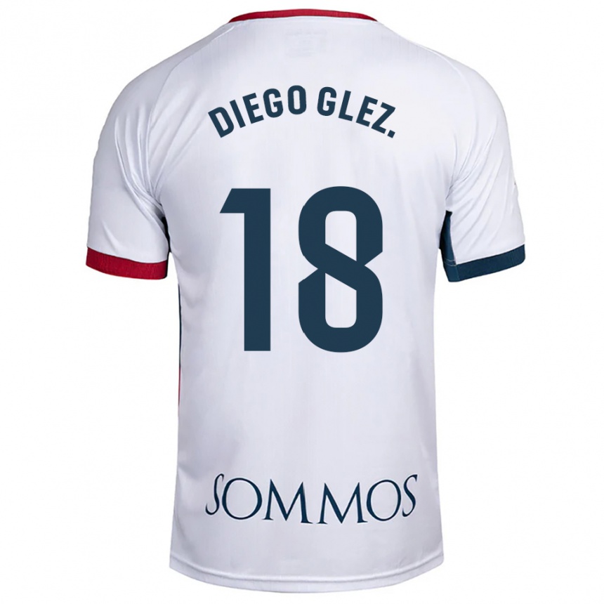 נשים כדורגל Diego González #18 לבן אדום הרחק ג'רזי 2025/26