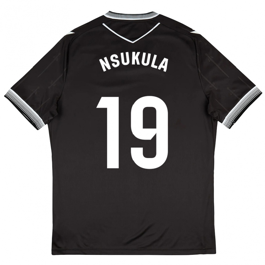 נשים כדורגל Georges Nsukula #19 שחור לבן הרחק ג'רזי 2025/26